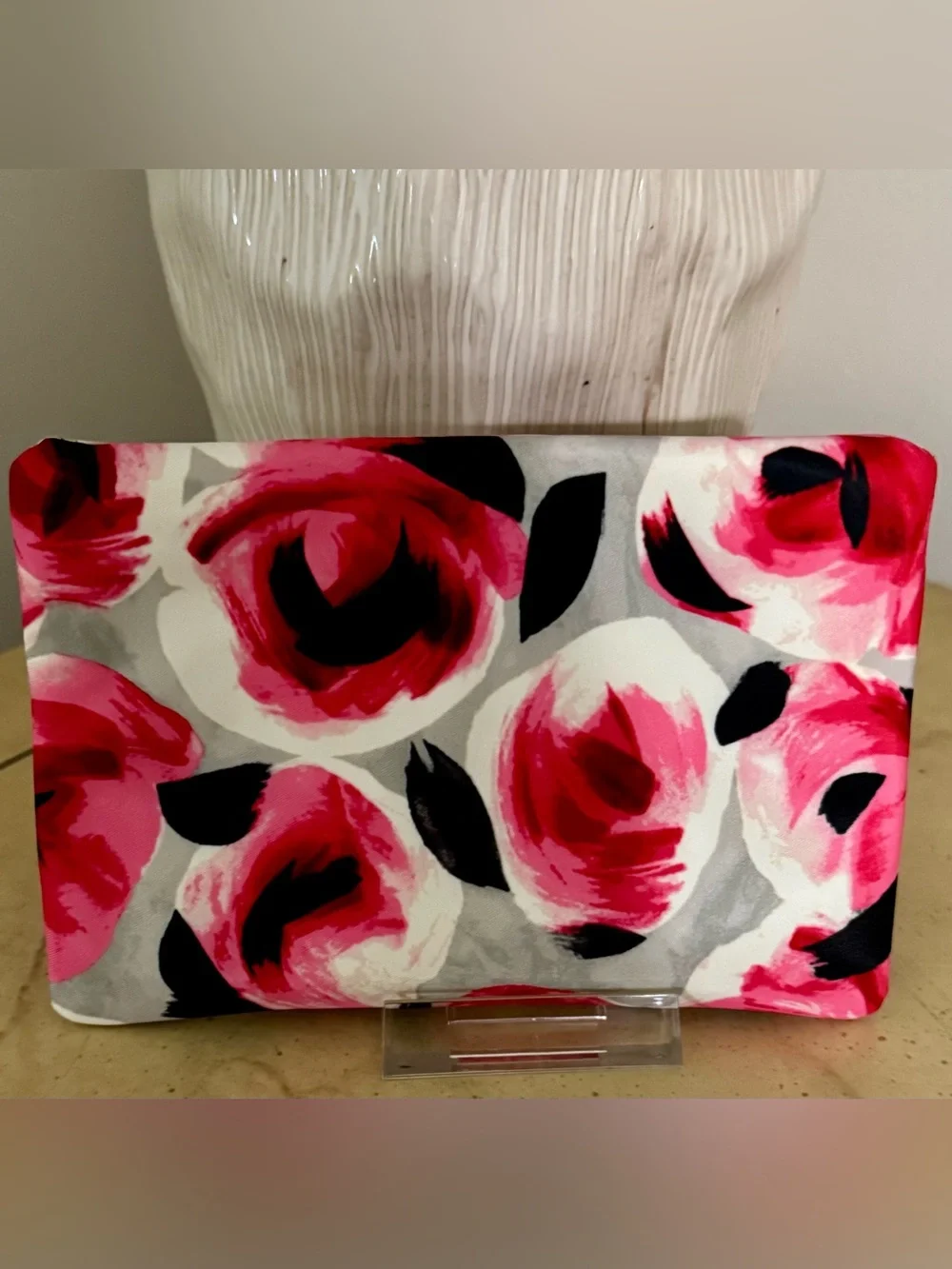 kate spade floral cosmetic pouch in pink, black and white EUC